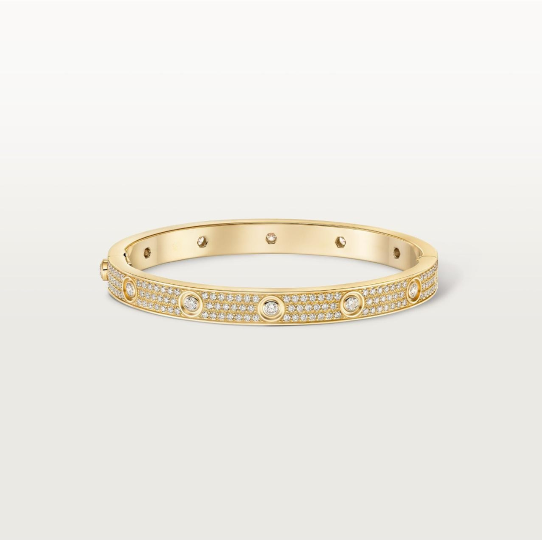 LOVE BRACELET PAVED 12-DIAMONDS (18K YELLOW GOLD/ROSE GOLD/WHITE GOLD PLATED)